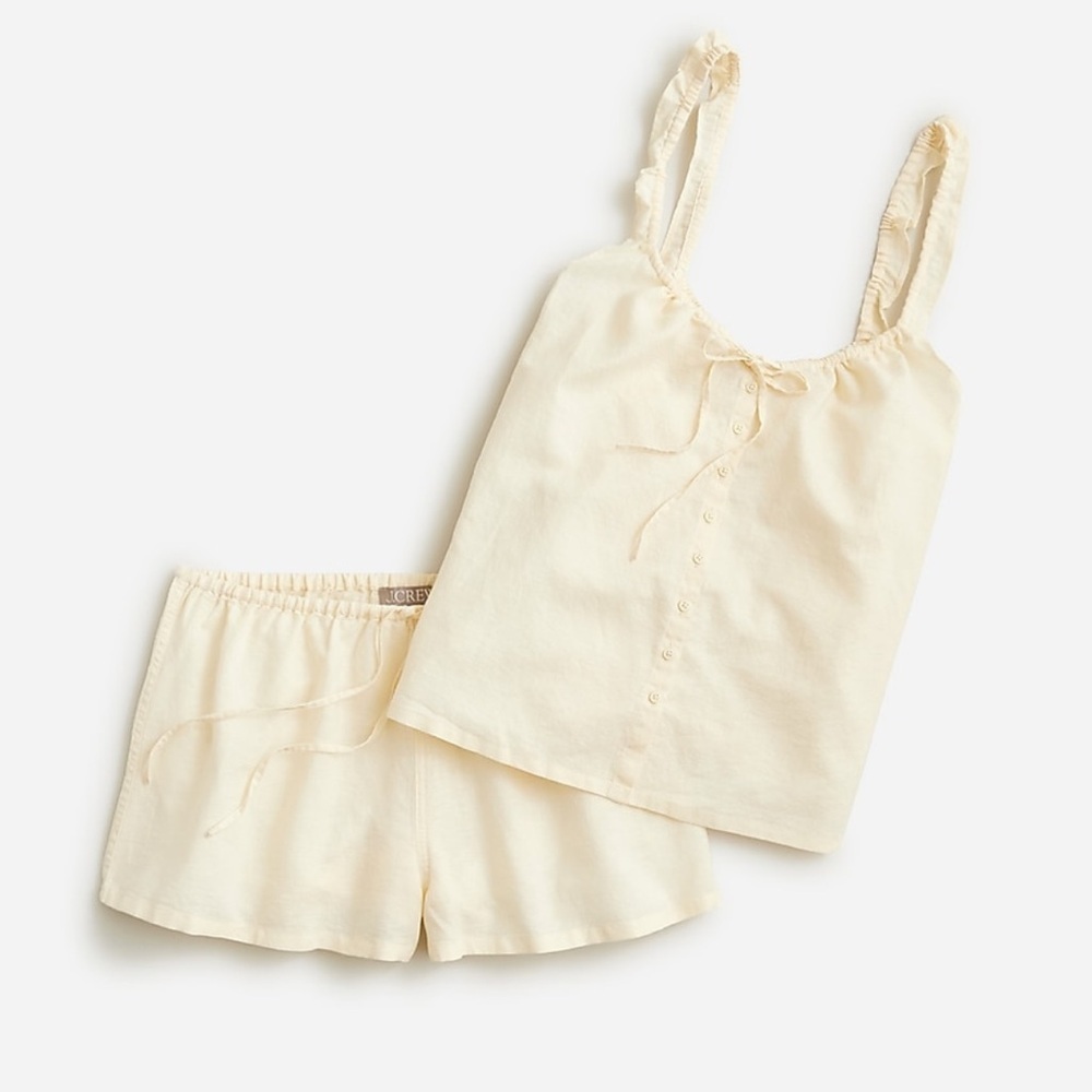 J.Crew Camisole pajama short set in linen-cotton blend